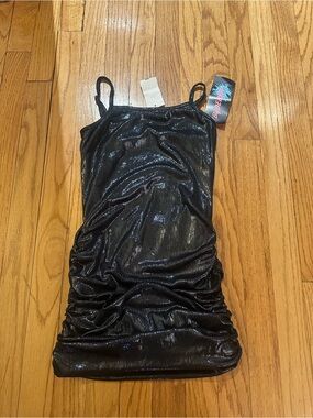 NWT By Debra Junior Girls Black Shimmery Ruched Slip Dress Size Medium